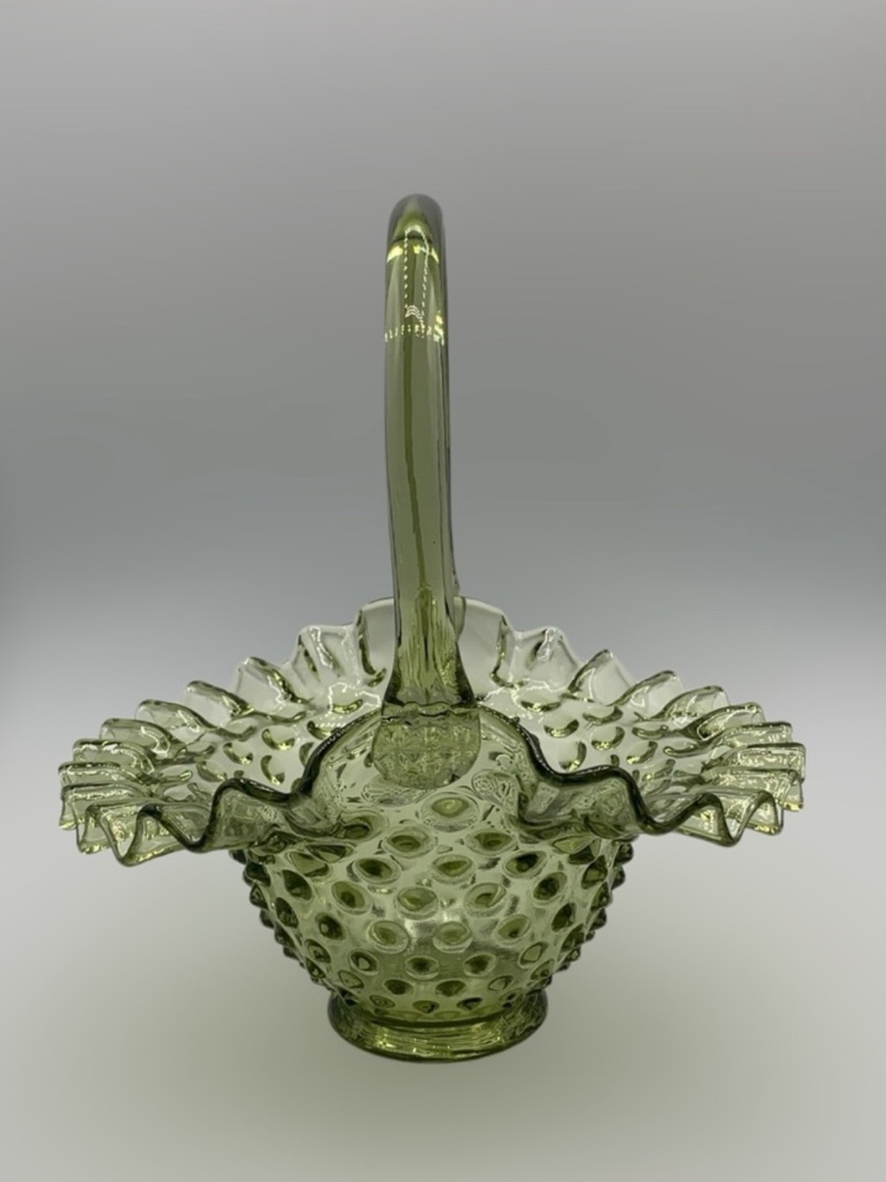 Vintage Fenton Colonial Green Hobnail Basket